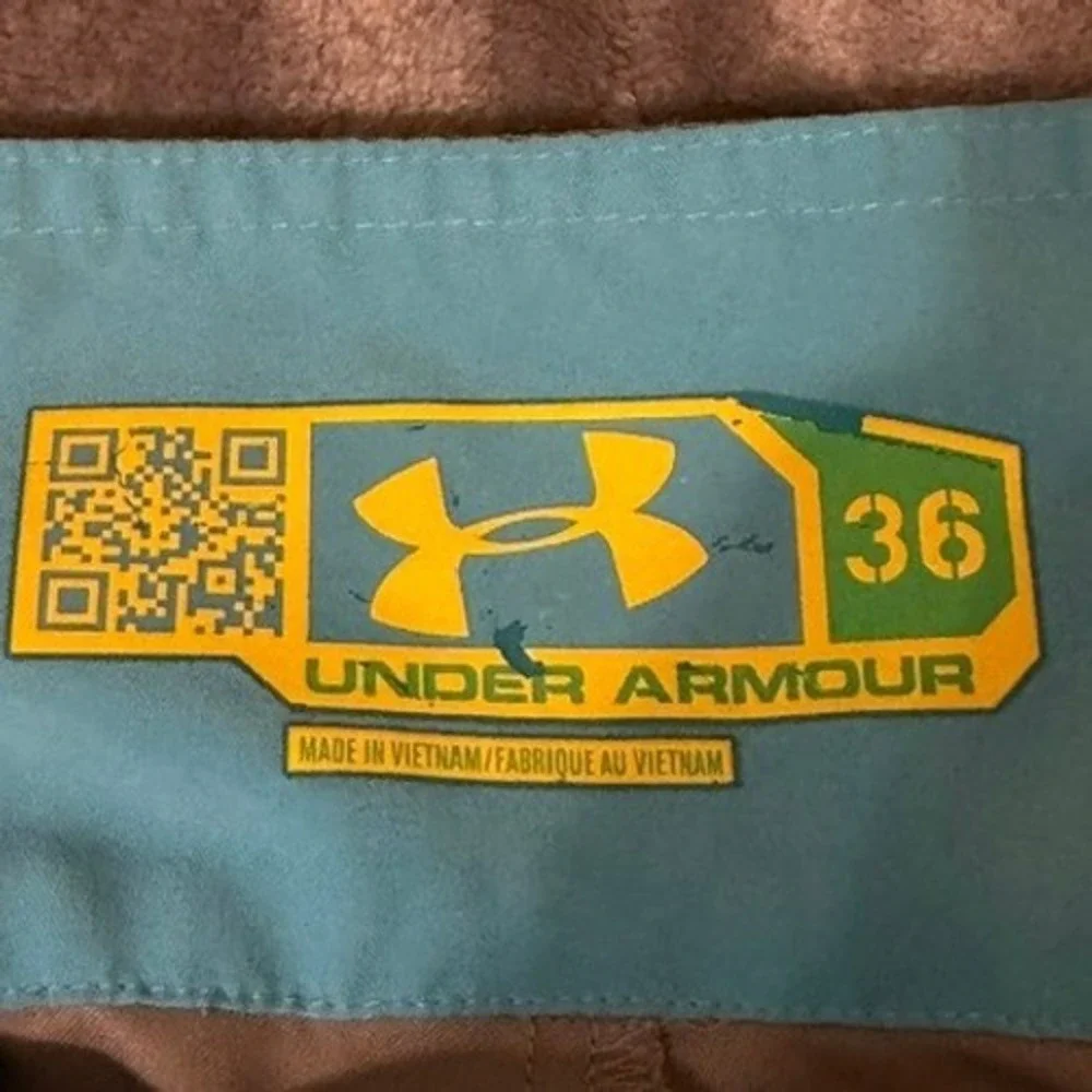 Under Armour Board Shorts Men 36 Tan Mountain Graphic Athletic Swim Trunks